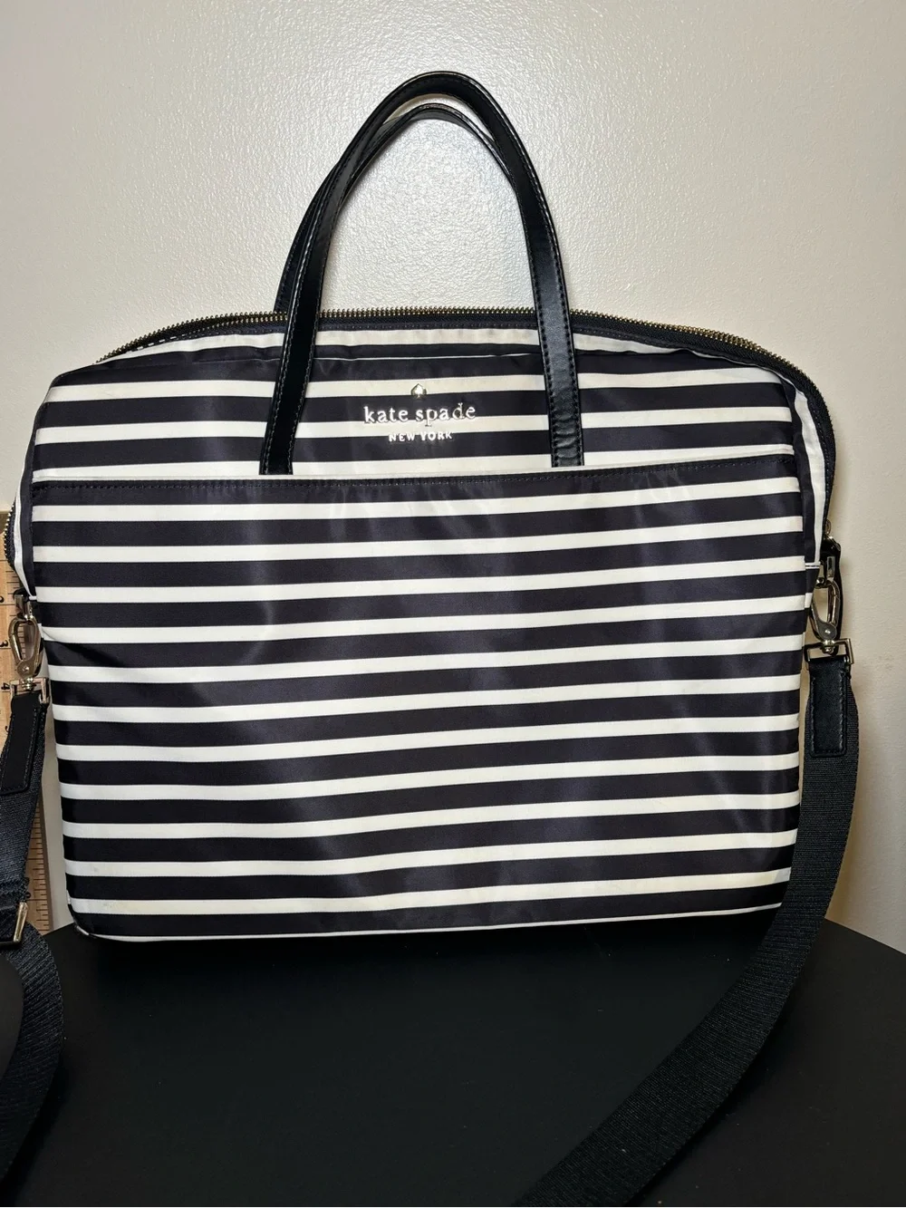 kate spade Black & White Striped womans Briefcase/laptop carrier